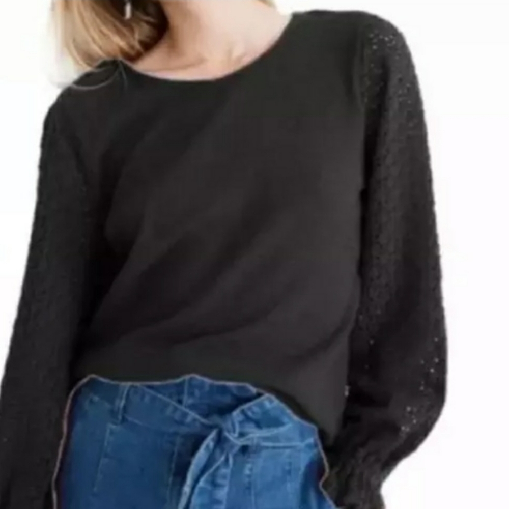 Madewell Texture & Thread Black Eyelet Ruffle Long Sleeve Boho Top
